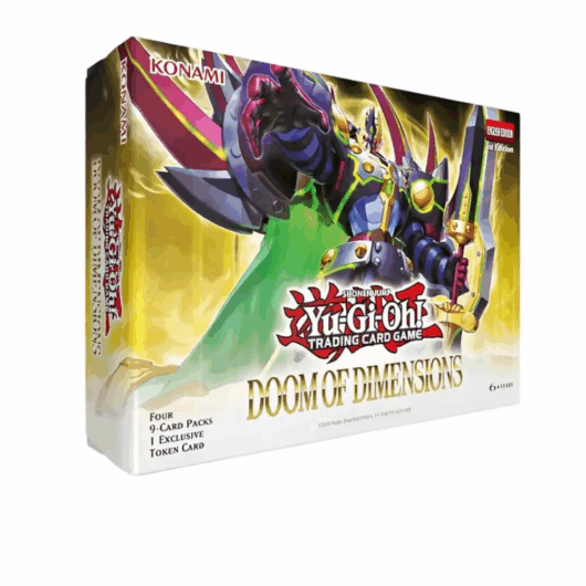 Caja con 4 sobres de Doom of Dimensional y 1 de 5 tokens card